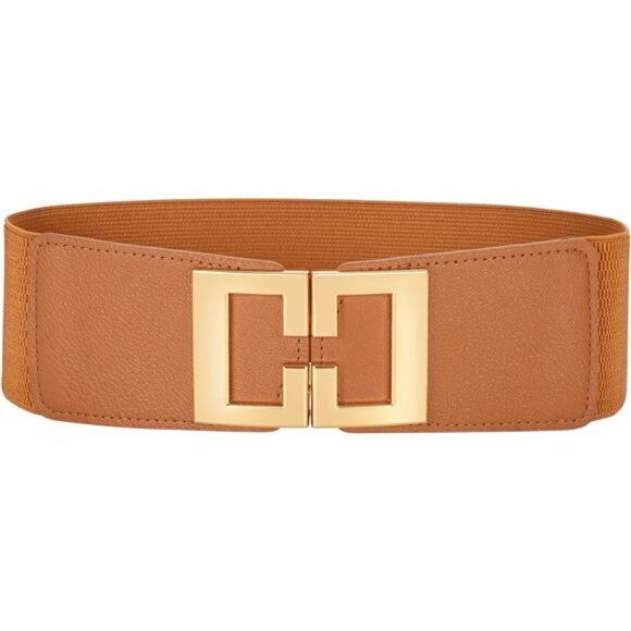 Leather Elastic Waist Belt â Double Buckle Wide Cinch Belt for Women - Picture 3 of 4